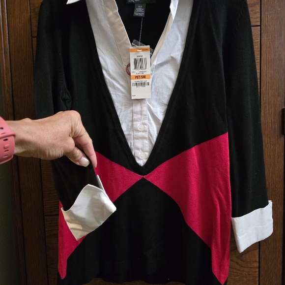 NEW INC petite faux layered look button down cardigan. - Picture 4 of 5